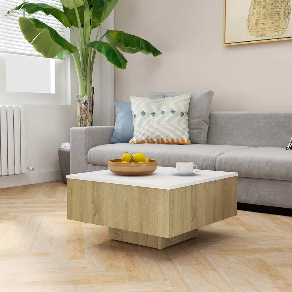 Coffee Table White and Sonoma Oak 60x60x31.5 cm Engineered Wood