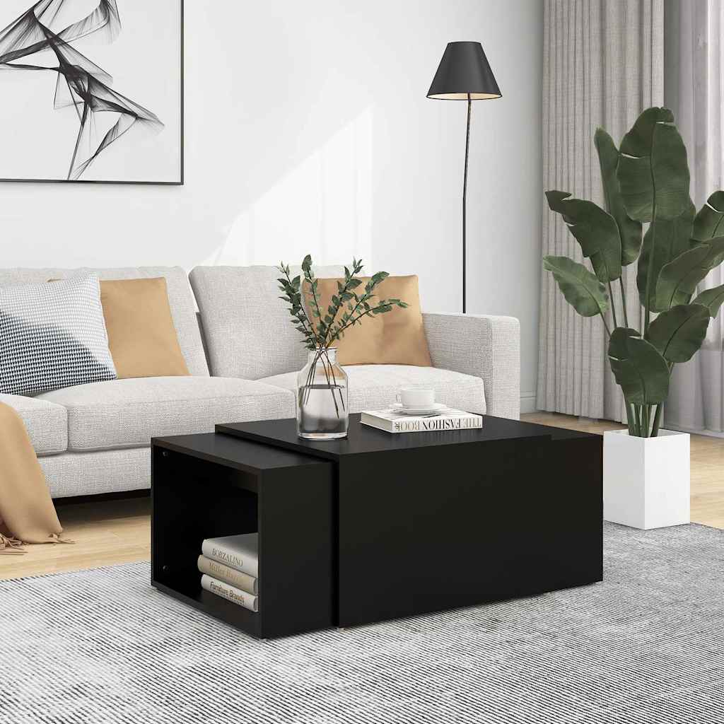3 Piece Nesting Coffee Table Set Black 60x60x38 cm Engineered Wood