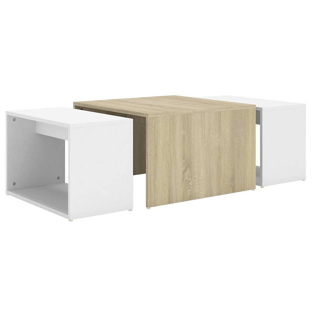3 Piece Nesting Coffee Table Set White & Sonoma Oak 60x60x38 cm