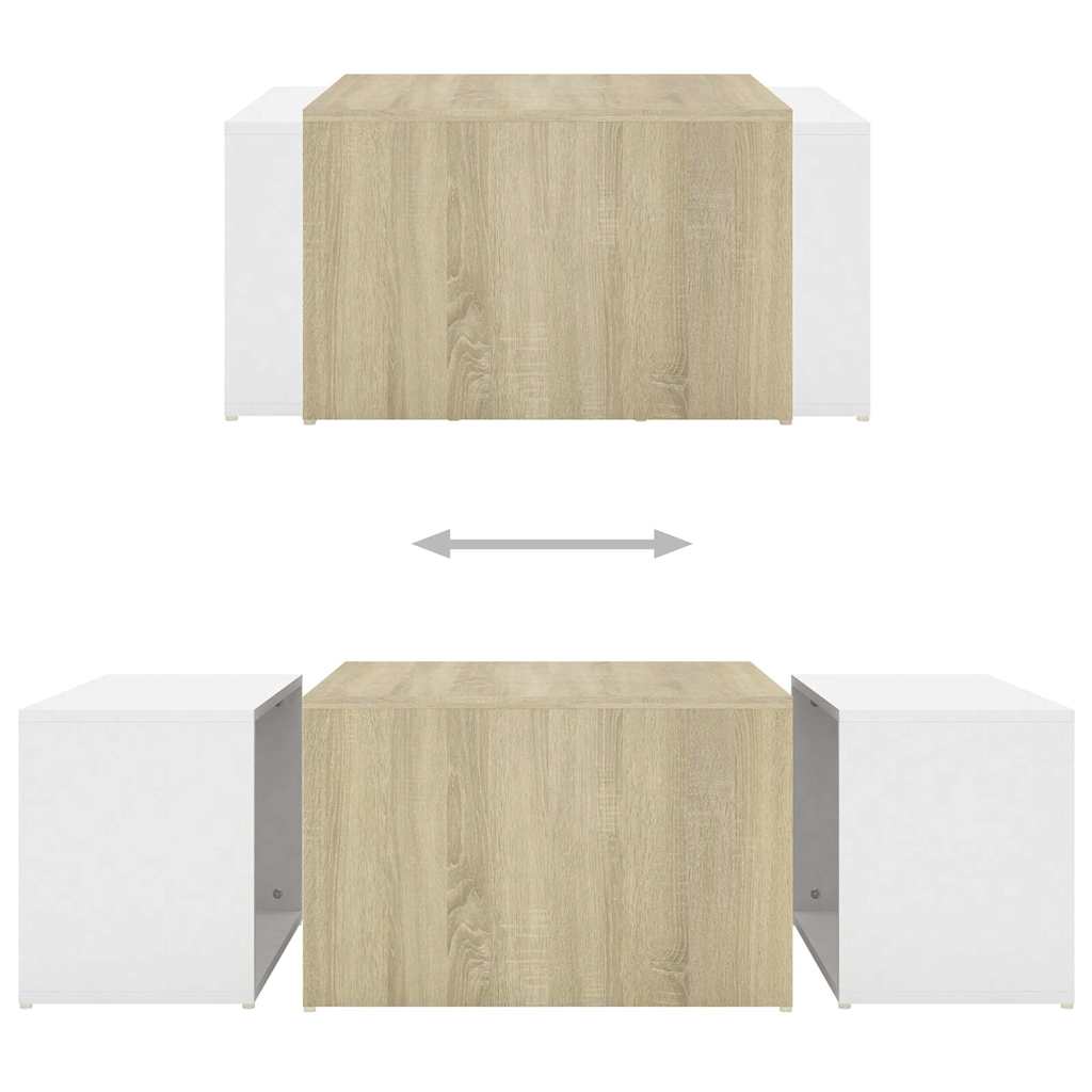 3 Piece Nesting Coffee Table Set White & Sonoma Oak 60x60x38 cm