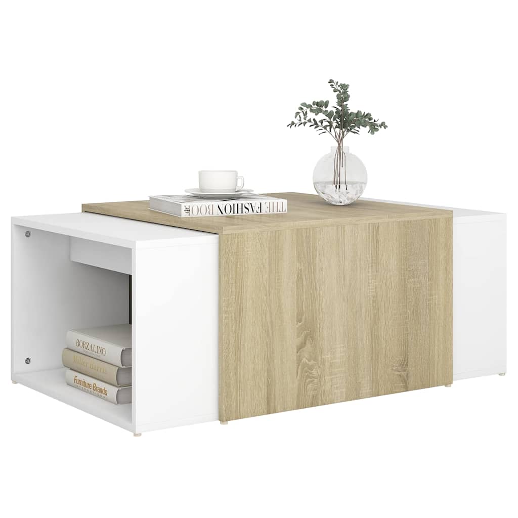 3 Piece Nesting Coffee Table Set White & Sonoma Oak 60x60x38 cm