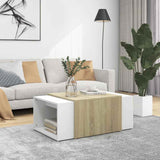 3 Piece Nesting Coffee Table Set White & Sonoma Oak 60x60x38 cm
