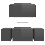 3 Piece Nesting Coffee Table Set High Gloss Grey 60x60x38 cm - Close-Up Angle