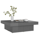 Coffee Table High Gloss Grey 90x90x28 cm Engineered Wood - Side View