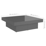 Coffee Table High Gloss Grey 90x90x28 cm Engineered Wood - Close-Up Angle