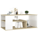 Coffee Table White and Sonoma Oak 100x50x40 cm Engineered Wood - Side View