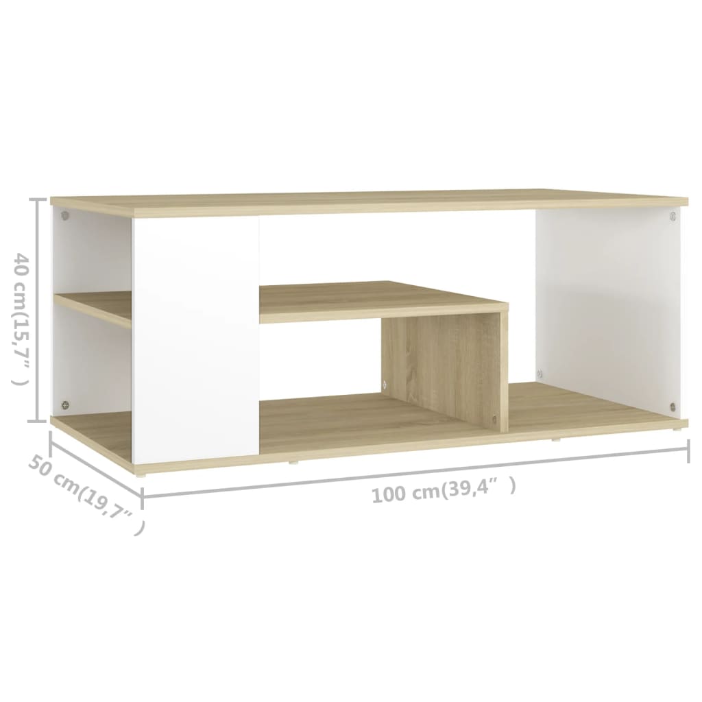 Coffee Table White and Sonoma Oak 100x50x40 cm Engineered Wood