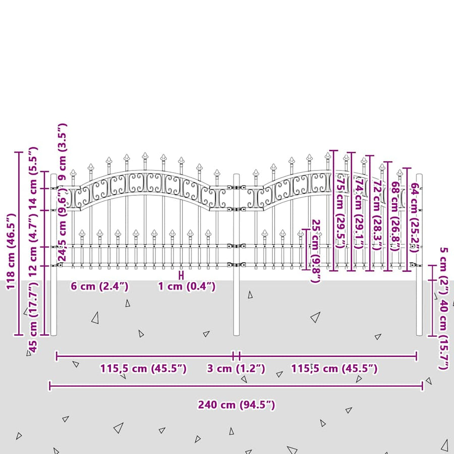Garden Fence KAMPEN 240 x 115 cm Powder-coated steel Black