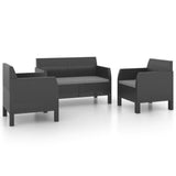 3 Piece Garden Lounge Set with Cushions PP Rattan Anthracite - Front View