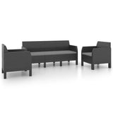 3 Piece Garden Lounge Set with Cushions PP Rattan Anthracite - Front View