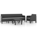 3 Piece Garden Lounge Set with Cushions PP Rattan Anthracite - Front View