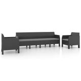 3 Piece Garden Lounge Set with Cushions PP Rattan Anthracite - Front View