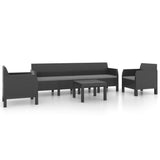 4 Piece Garden Lounge Set with Cushions PP Rattan Anthracite - Front View