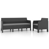 2 Piece Garden Lounge Set with Cushions PP Rattan Anthracite - Front View
