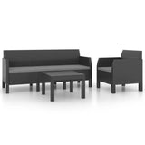 3 Piece Garden Lounge Set with Cushions PP Rattan Anthracite - Front View
