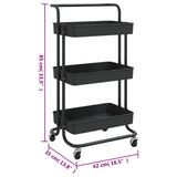 3-Tier Kitchen Trolley Black 42x35x85 cm Iron and ABS