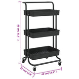 3-Tier Kitchen Trolley Black 42x35x85 cm Iron and ABS - Close-Up Angle