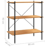 3-Tier Shelving Unit Black and Oak 80x40x92 cm - Close-Up Angle