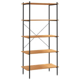 5-Tier Shelving Unit Black and Oak 80x40x163 cm - Front View