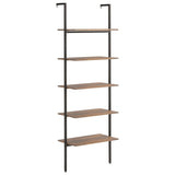 5-Tier Leaning Shelf Dark Brown and Black 64x35x185 cm - Front View