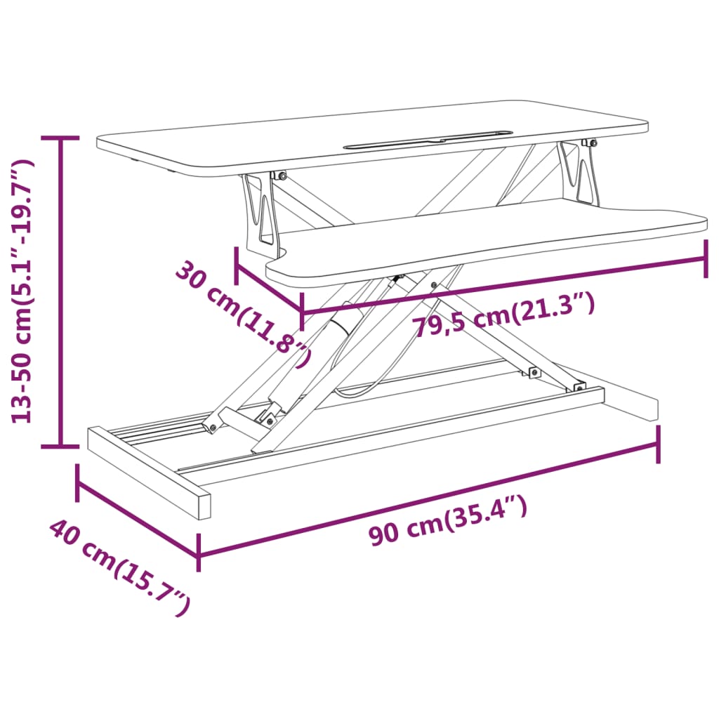 Adjustable Workstation 90x40x(13-50) cm Steel and Engineered Wood