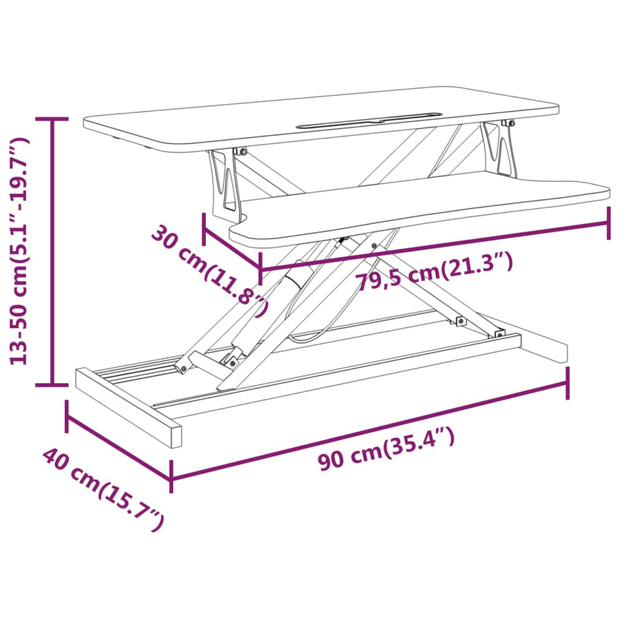 Adjustable Workstation 90x40x(13-50) cm Steel and Engineered Wood