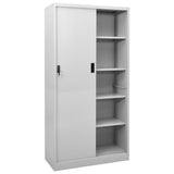 Office Cabinet with Sliding Door Light Grey 90x40x180 cm Steel - Front View