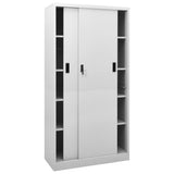 Office Cabinet with Sliding Door Light Grey 90x40x180 cm Steel - Side View