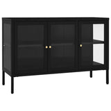 Sideboard Black 105x35x70 cm Steel and Glass - Front View