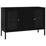 Sideboard Black 105x35x70 cm Steel and Tempered Glass - Front View
