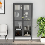 Display Cabinet Anthracite 90x40x180cm Steel and Tempered Glass