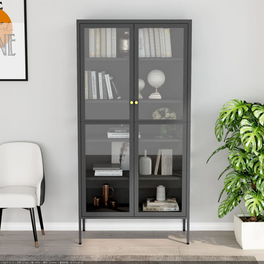 Display Cabinet Anthracite 90x40x180cm Steel and Tempered Glass