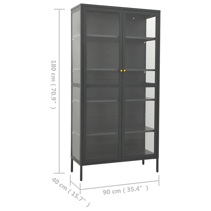 Display Cabinet Anthracite 90x40x180cm Steel and Tempered Glass