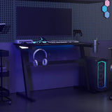 Gaming Desk LED with Z Shape Black 110x60x75 cm - Side View