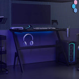 Gaming Desk LED with Y Shape Black 110x60x75 cm - Side View