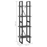 4-Tier Book Cabinet Grey 40x30x140 cm Solid Pine Wood