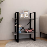 2-Tier Book Cabinet Grey 60x30x70 cm Solid Pine Wood - Side View