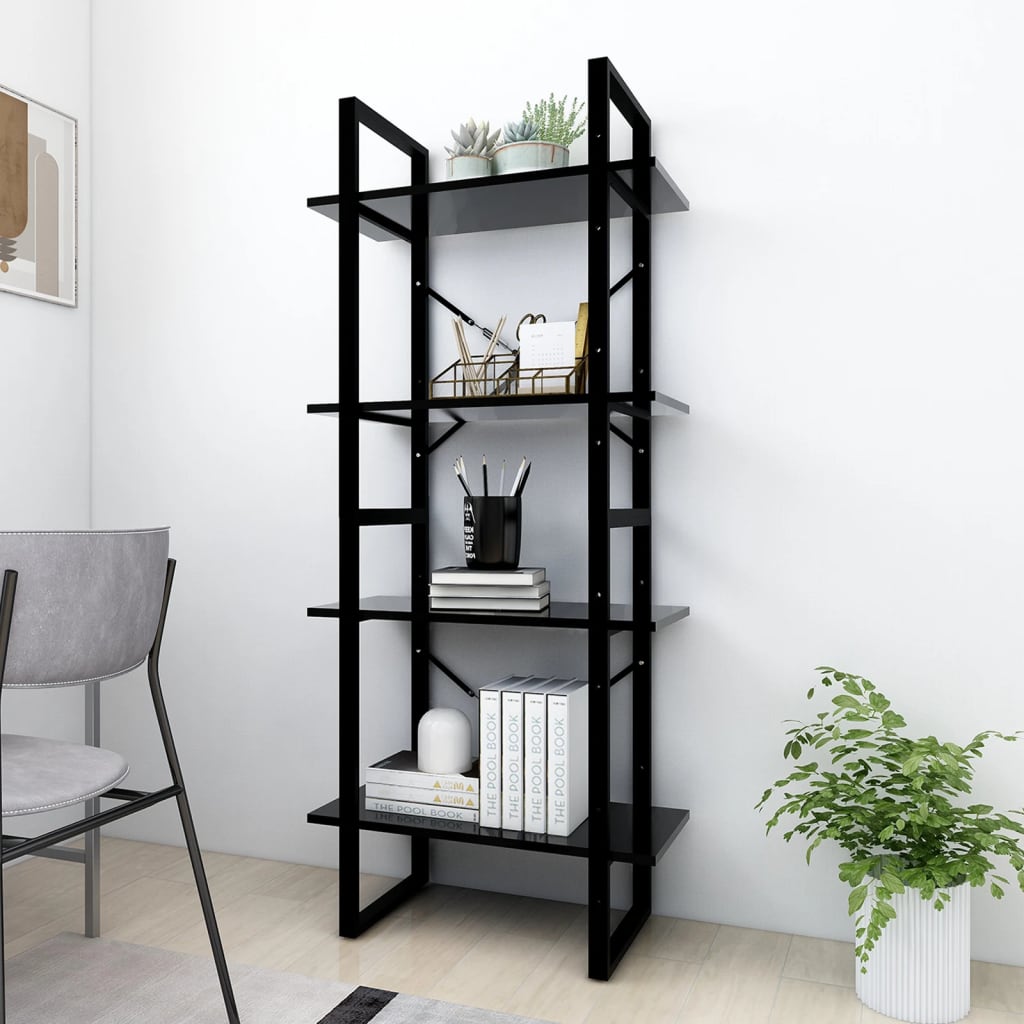 4-Tier Book Cabinet Black 60x30x140 cm Engineered Wood