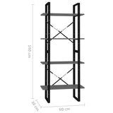 4-Tier Book Cabinet Grey 60x30x140 cm Engineered Wood - Close-Up Angle