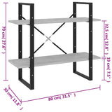 2-Tier Book Cabinet Concrete Grey 80x30x70 cm Engineered Wood