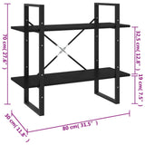 2-Tier Book Cabinet Black 80x30x70 cm Solid Pine Wood - Low Angle