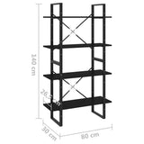 4-Tier Book Cabinet Black 80x30x140 cm Engineered Wood - Close-Up Angle