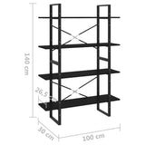 4-Tier Book Cabinet Black 100x30x140 cm Engineered Wood