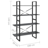 4-Tier Book Cabinet Grey 100x30x140 cm Solid Pine Wood - Low Angle