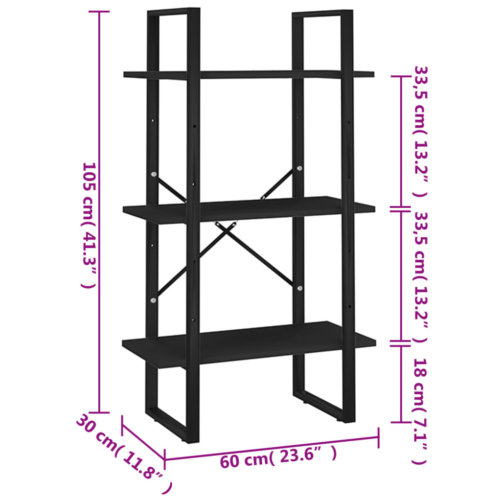 Storage Shelf Black 60x30x105 cm Engineered Wood