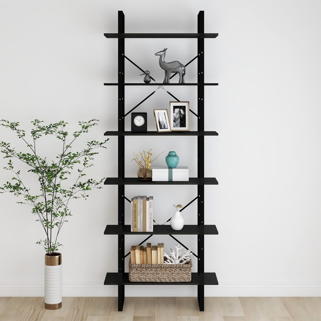 High Cabinet Black 80x30x210 cm Solid Pine Wood