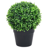Artificial Boxwood Plants 2 pcs with Pots Ball Shaped Green 27 cm - Front View