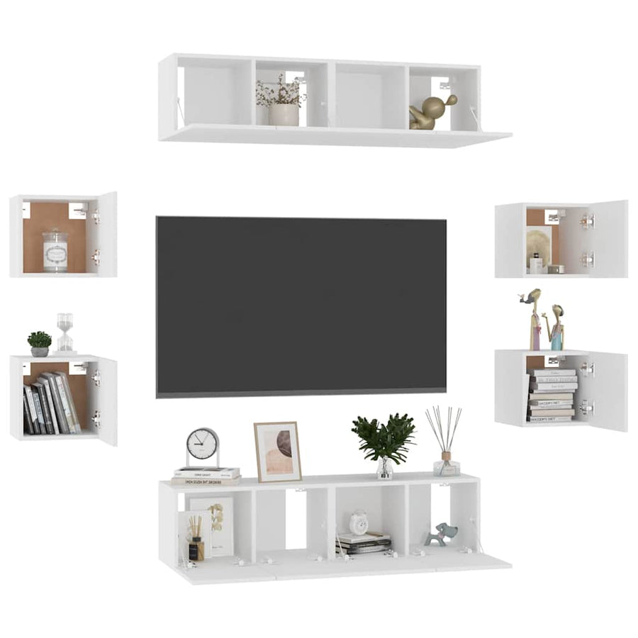 8 Piece TV Cabinet Set White Engineered Wood