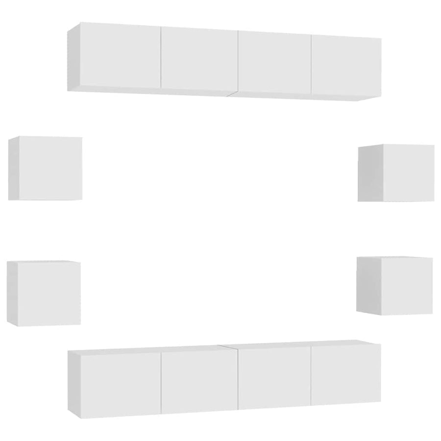 8 Piece TV Cabinet Set White Engineered Wood