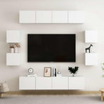 8 Piece TV Cabinet Set White Engineered Wood